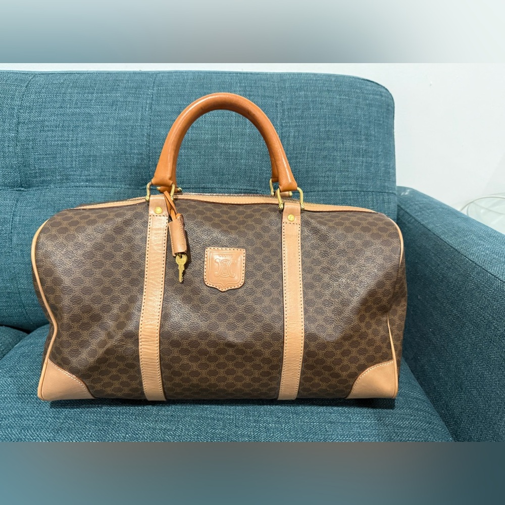 Celine Brown and Tan Macadam Boston Bag